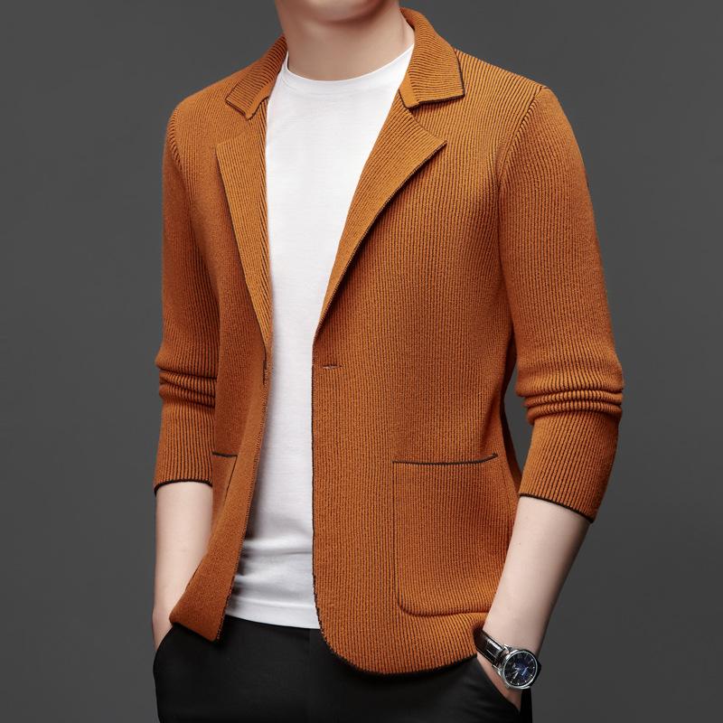 Knitted Cardigan Sweater Men Autumn Youth Business Knitted Blazer Suit Casual Men