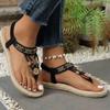 Sandalias de Playa Casuales para Mujer Talla Grande Sandalias de Color Sólido Zapatos de Punta Redonda Estilo Bohemio Sandalias de Ocio Zapatos con Suela de Goma