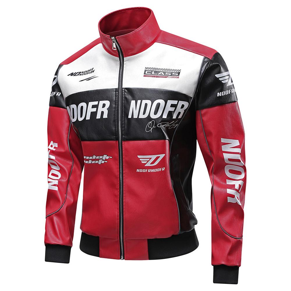 

Men s Street Fashion Jacket Stand Collar Casual Spring and Autumn Leather Jacket Loose Men s Motorcycle Leather Jacket M красный