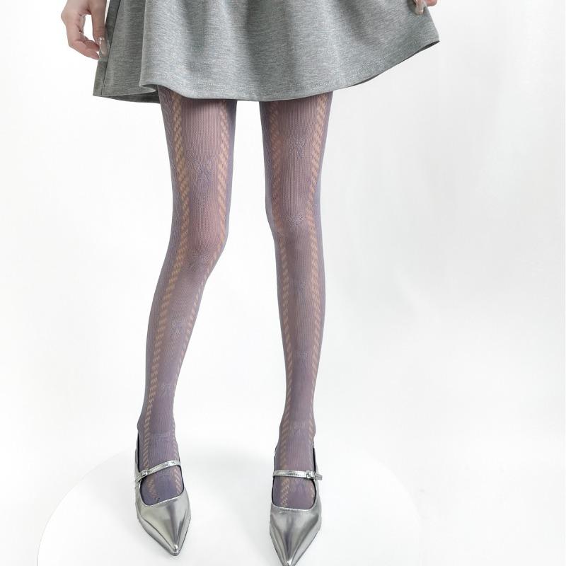 Korean Fashion Lace Jacquard Bow Tights for Girl Cute Summer Thin Hollow Breathable Pantyhose Sweet Elastic Embroidery Bow Sock