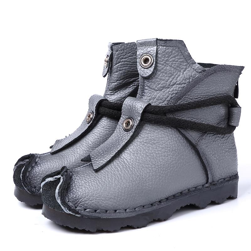 Damskie buty z prawdziwej skóry, ręcznie robione, miękkie botki, wygodne buty codzienne dla kobiet, krótkie botki w stylu narodowym