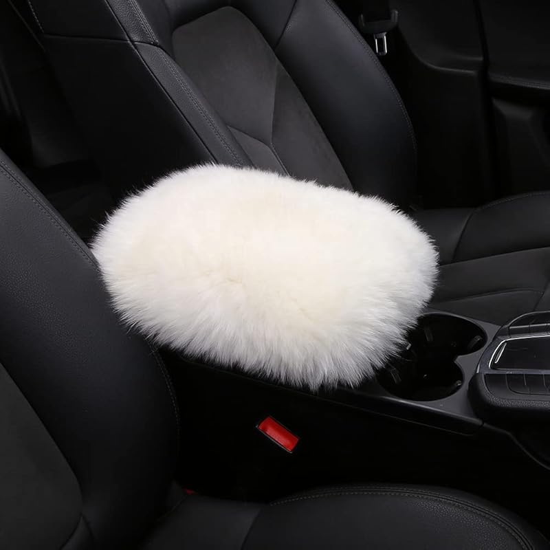 LLB Auto Center Console Cover Pad Universal Fit for SUV/Truck/Car,  Sheepskin Wool Fur Car Armrest Seat Box Cover, Furry Fluffy Auto Armrest Cover