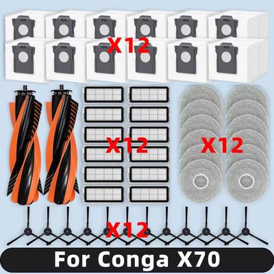 Compatible For ( Cecotec Conga X70 ) Replacement Parts Accessories Main Side Brush HEPA Filter Mop Pad Dust Bag