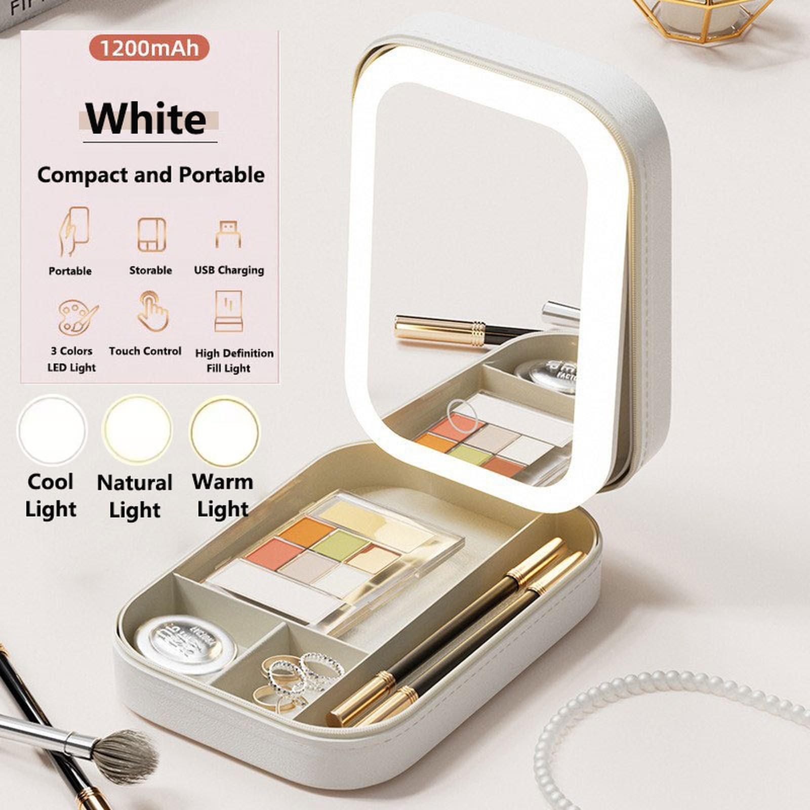 

Black Foldable Travel Makeup Case with LED Light Mirror 2-Layer Portable Cosmetic Storage Bag one size бежевый