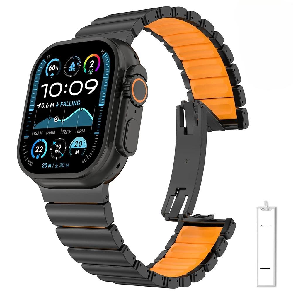Metal Titanium Strap for Apple Watch Band Ultra 3 49mm Series 11 10 46mm Luxury Rubber Wristband For Iwatch 9 8 7 SE 3 45mm 44mm