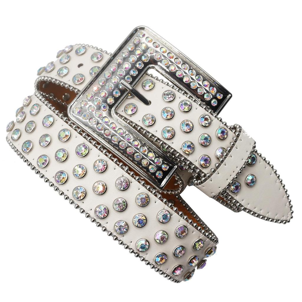 European & American Rhinestone Square Buckle Leather Belt - Sequin Punk Rock Style