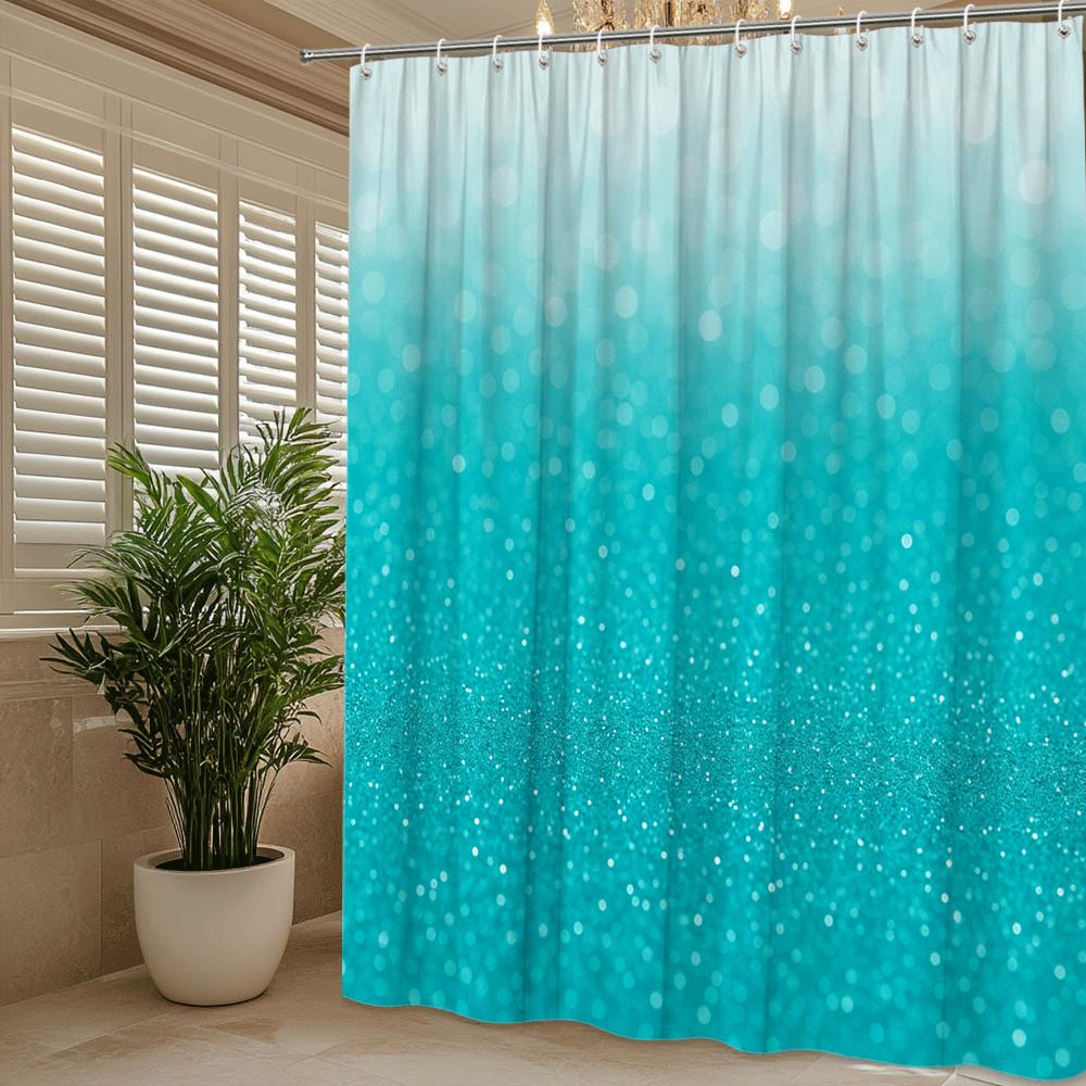 

Turquoise Gradient Sparkle Shower Curtain Machine Washable All Season Waterproof Privacy Protection Glitter Design Modern12Hooks W60H190(CM)-1 Pcs