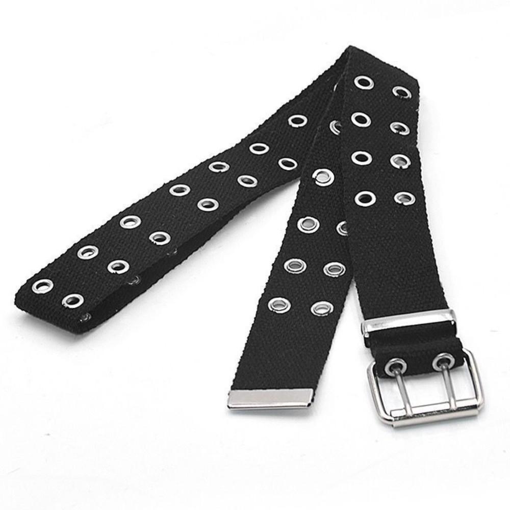 Solid Color Canvas Waist Belt Double Row Woven Belts Versatile Men's Belt  Jeans Wear