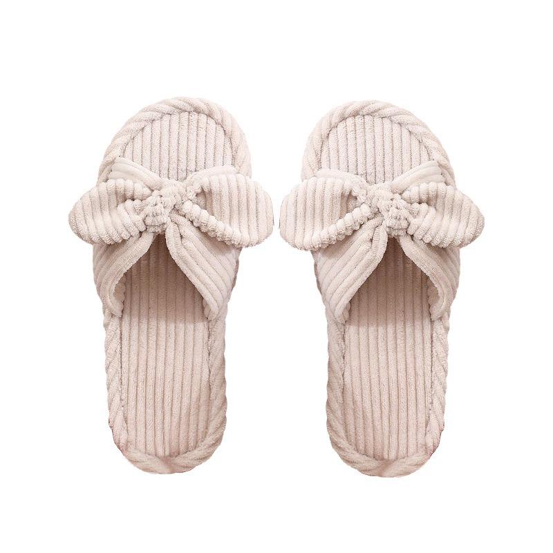 Girl cotton slippers bow home plush slippers indoor fluffy women fluffy