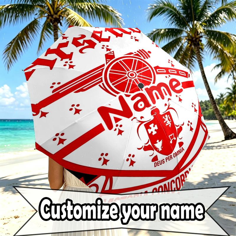 Custom Name Personalized Football Team F.C Print Umbrella, Auto Open Close, 8‑Rib Sturdy Frame, Commute Camping Hiking Use, Birthday Gift
