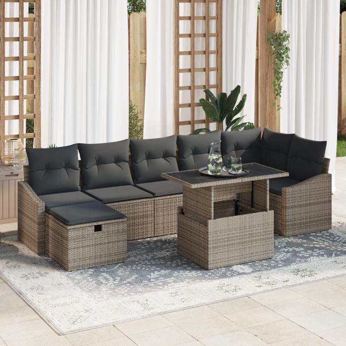 VidaXL Ensemble de canapé de jardin en 8 pièces avec coussins Gris Poly rotin 3359846