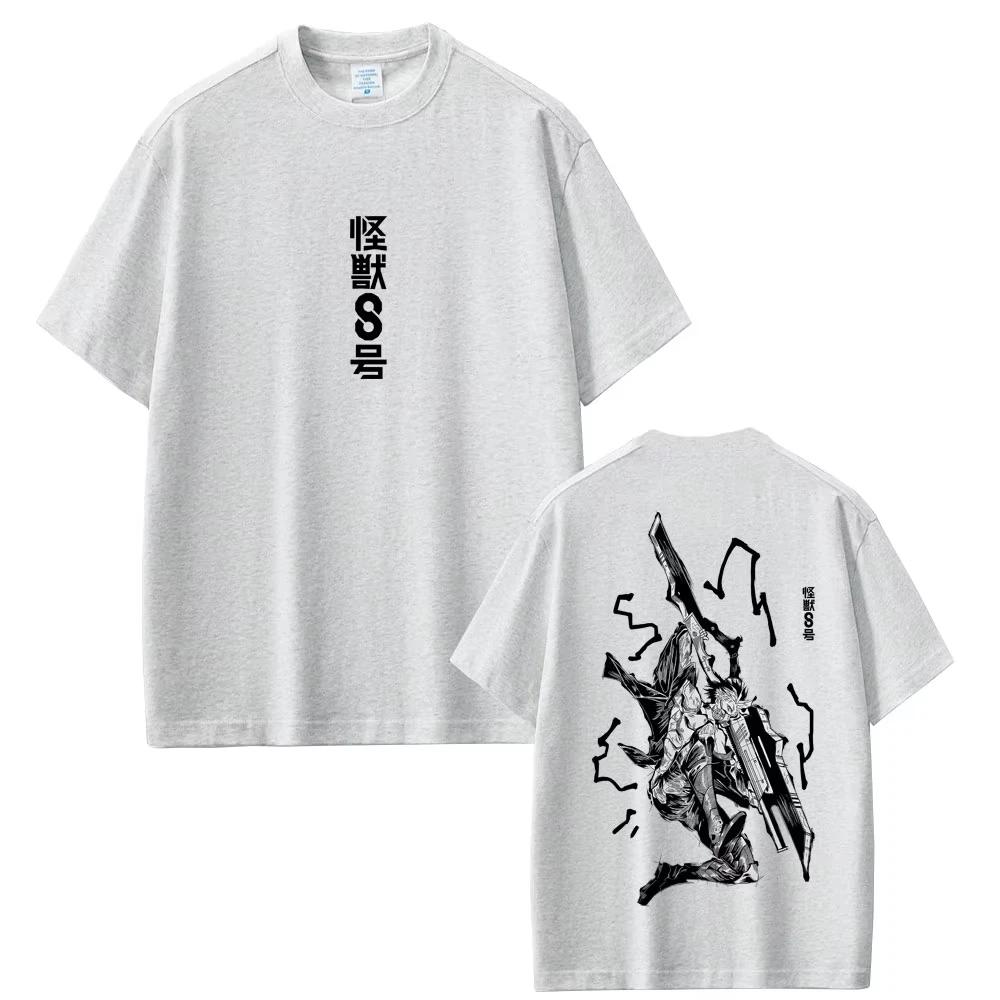 Herren Sommer Streetwear Gewaschenes T-Shirt Japanisches Anime Grafikdruck T-Shirt Kaiju No 8 Unisex Harajuku Baumwoll Oberteil Schwarz