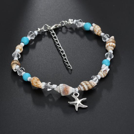 Conch Shell Faux Turquoise Beaded Starfish Charm Lady Anklet Ankle Bracelet