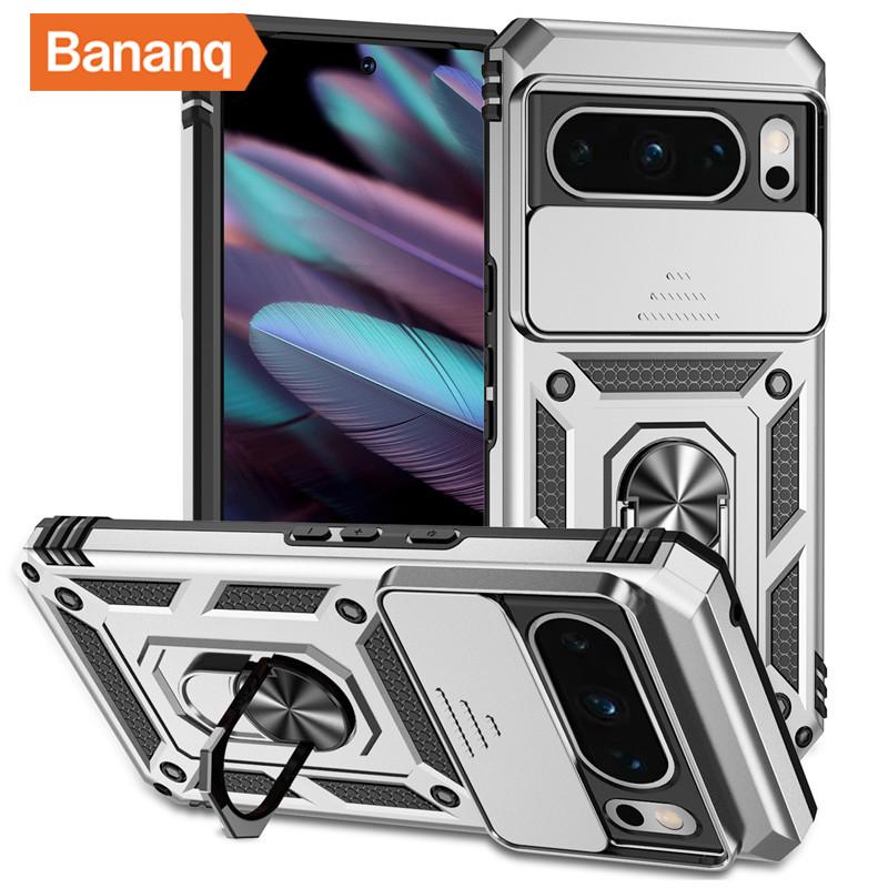Bananq Custodia Armatura Antiurto in Metallo con Anello da Dito per Google Pixel 9 8 7 6 Pro 8A 7A 6A Supporto Magnetico da Auto Copertura per Telefono