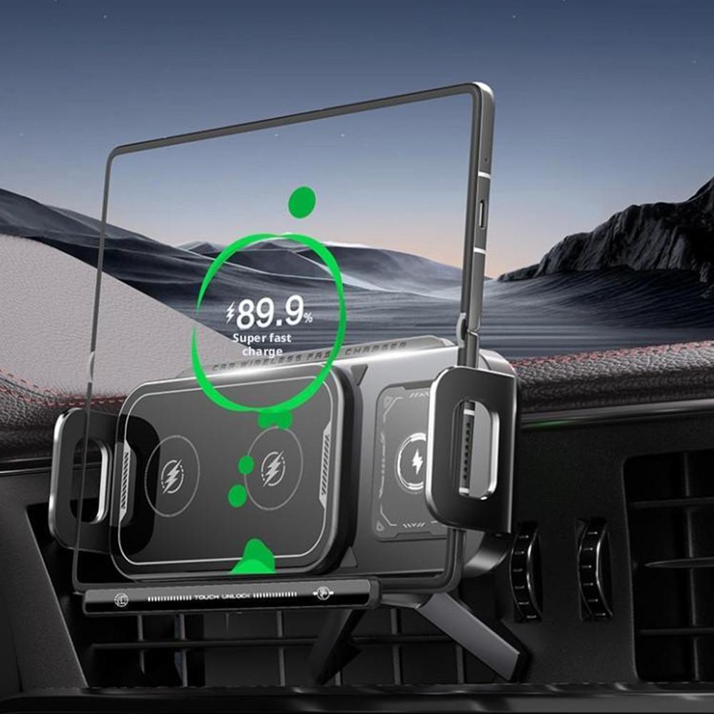 Car Wireless Charger Dual Coil Fold Screen Phone Magnetic Fast Charging For Air Vent Car Phone Navigation GPS Holder Accessories