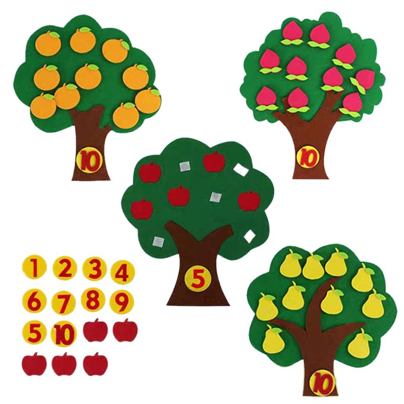 1pc Fruit Tree Felt Children Jigsaw Puzzle Non-woven Digital Montessori Toys Early Childhood Intellectual Education Baby Tos TMZ