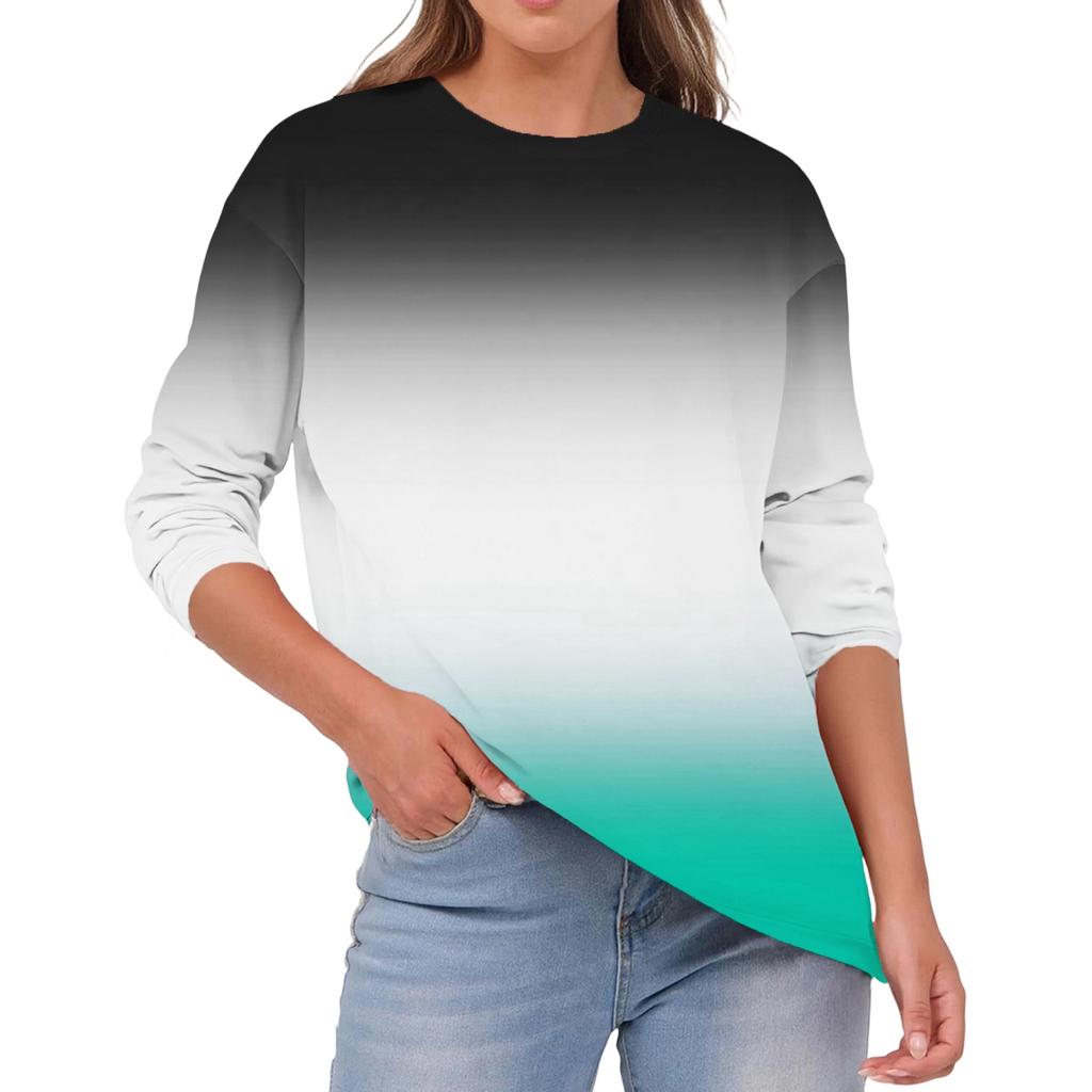 Women's Fashionable Casual Round Neck Color Long-sleeve Top