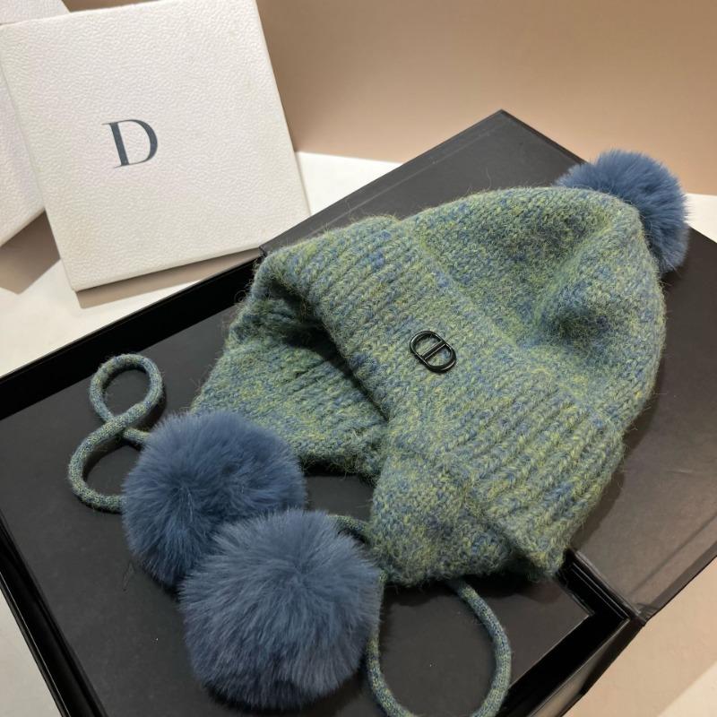 Zimní nový vlněný klobouk, dámská korejská verze sladkého klobouku s bambulí zakrývajícího uši, venkovní teplá pletená čepice ze směsi vlny