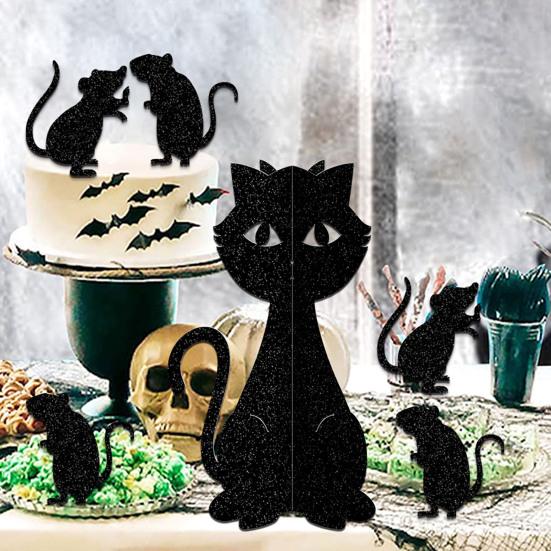 8Pcs/Set Halloween Ornament Realistic Design 3D Cats Mouse Statue Desktop Ornament Horror Decoration