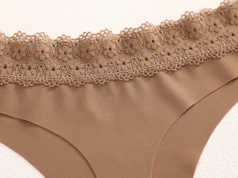 Women's Sexy Traceless T-Back Thongs Panties Seamless Solid Color Lace Trim Cozy Underwear Female Low Waist G-String Lingerie