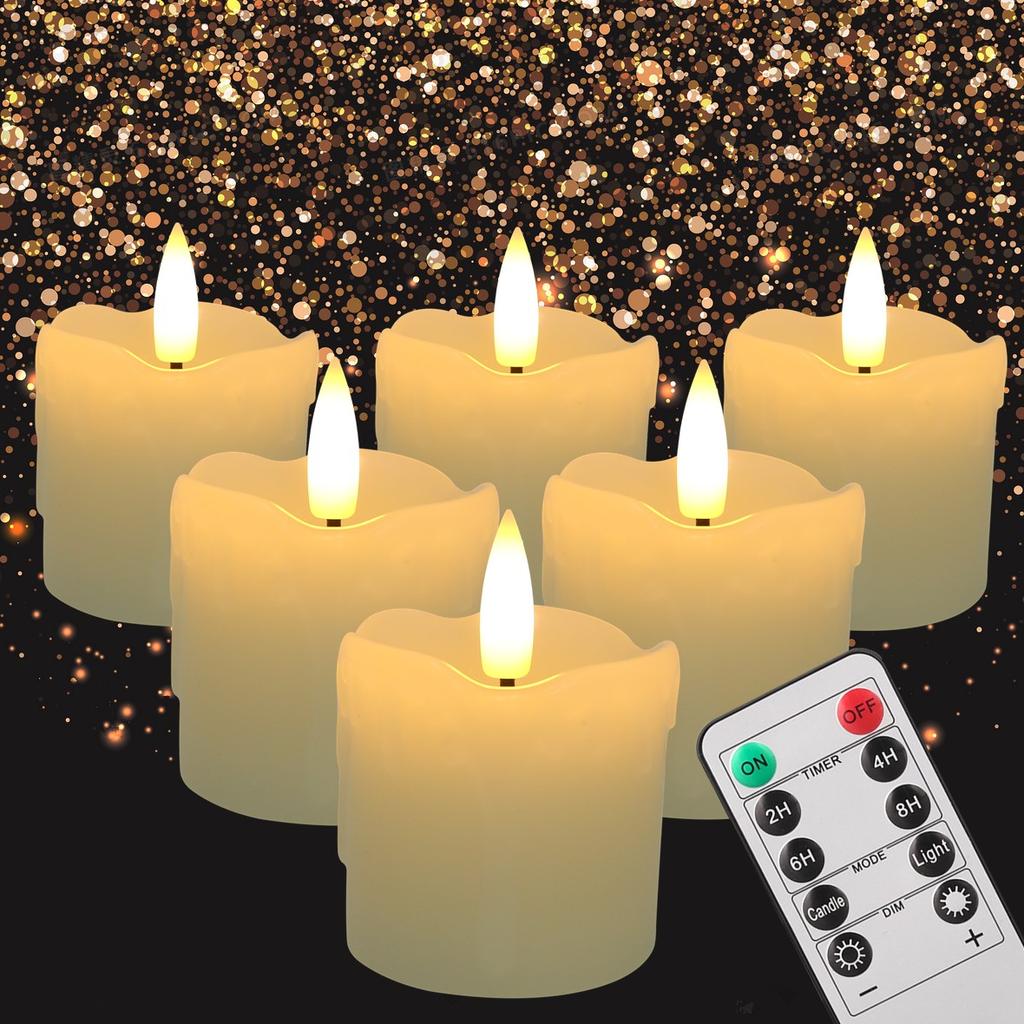 6Pc Real Wax LED Tea Light Candles with Timer 300+Hour Realistic Black Wick Battery Operated Candles for Wedding Christmas Decor