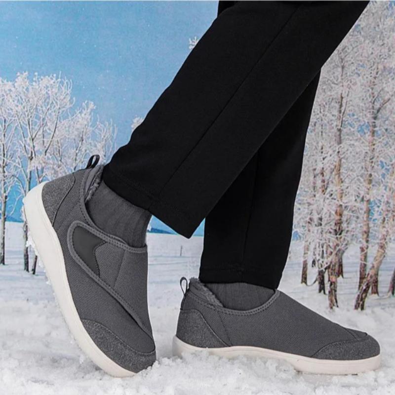 Wide Toe Box Elderly Warm Shoes Men Women Hook & Loop Plush Walking Shoes Winter Casual Cotton Footwear Size 35-46