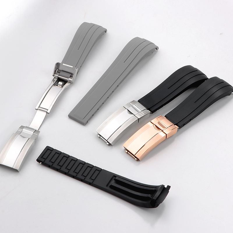 20mm Rubber Watch Strap for Rolex for Water Ghost Curved End Waterproof Wrist Band Metal Folding Buckle Diver Silicone Bracelet
