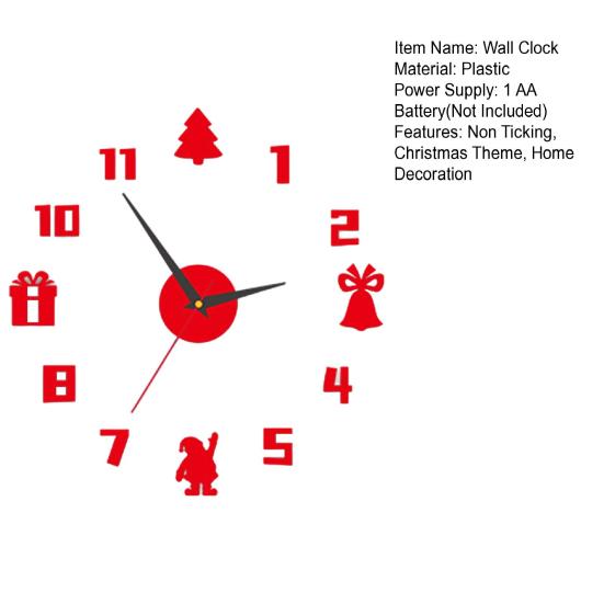 Christmas 3D Wall Clock Glow-in-the-dark Frameless Acrylic Clock Silent Home Office Bedroom Living Room Digital Analog Clock Decoration