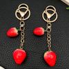 Two-Color Strawberry Resin Keychain with Leaf Charm