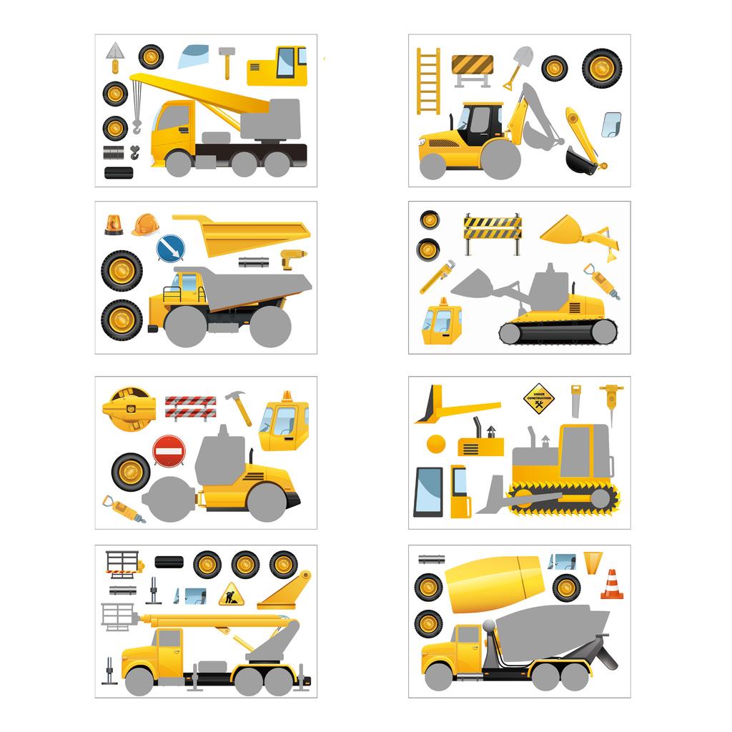 Bagger Aufkleber Gesicht machen Baustellenfahrzeuge Cartoon DIY Aufkleberbuch für Kinder Kinder Bastelaktivität