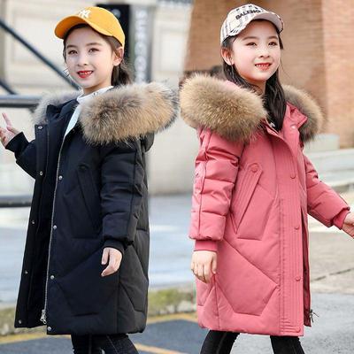 Mädchen Koreanischer Stil Mittellange Daunenjacke mit Pelzkragen - Dicke, Warme Winterjacke für Kinder
