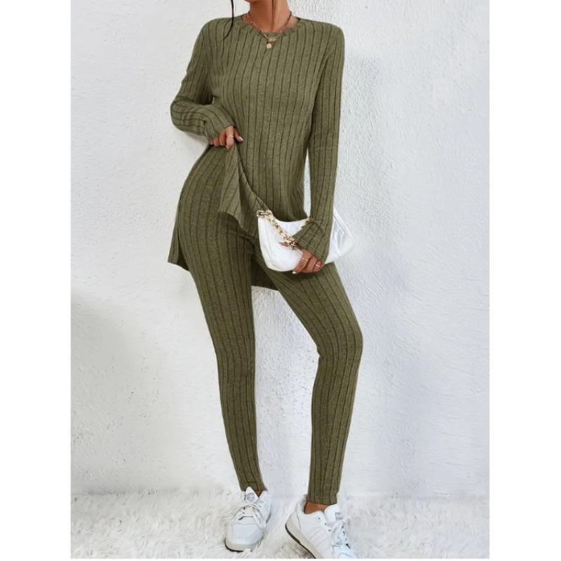 JKASHDK Damenmode Casual Frühling Herbst Einfarbig Druck Langarm O-Ausschnitt Hosen Hosen Anzüge