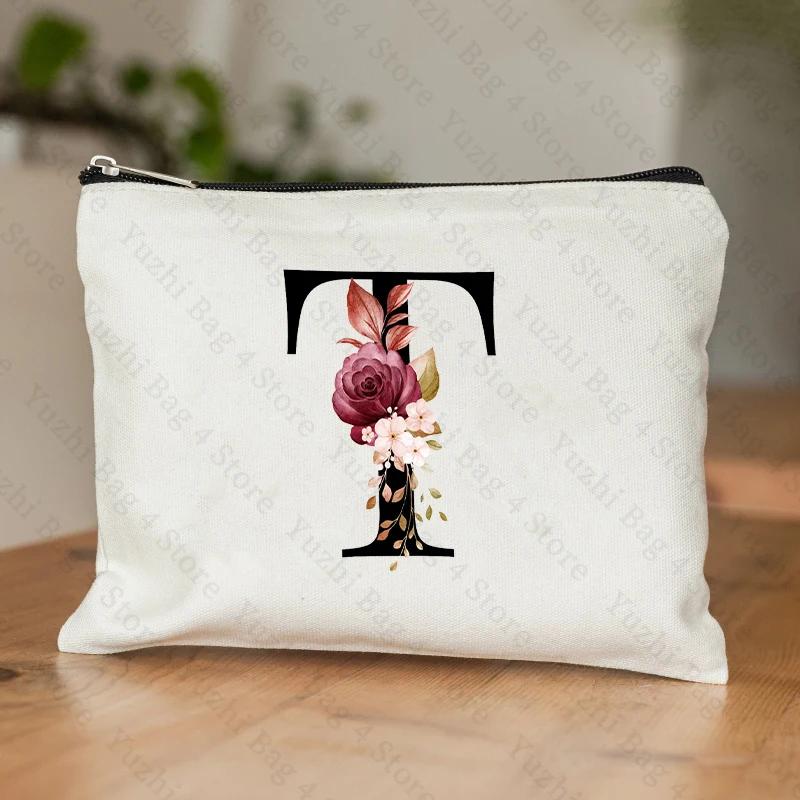 A-Z Alphabet Cosmetic Storage Bag Initial Graduation Gifts for Teacher Flowers Print Toiletry Bag for Bridesmaids Wedding Gifts