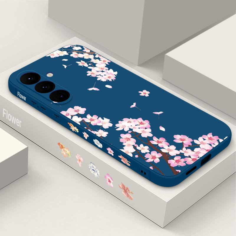 

Peach Blossom Patterned Silicone Phone Case For Samsung Galaxy A17 A56 A36 A55 A16 A15 5G A35 A54 A26 A14 Soft TPU Lanyard Cover Galaxy A34