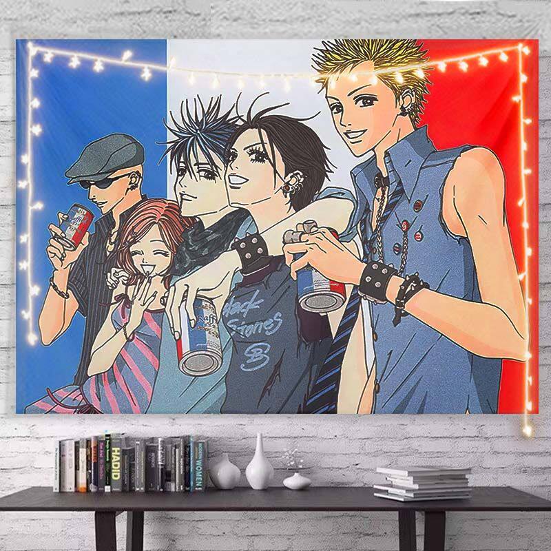 Nana Punk Rock Black  Pink Anime Collage Tapestry Wall Hanging Art Decor for Bedroom Otaku Cozy Study Space Decor