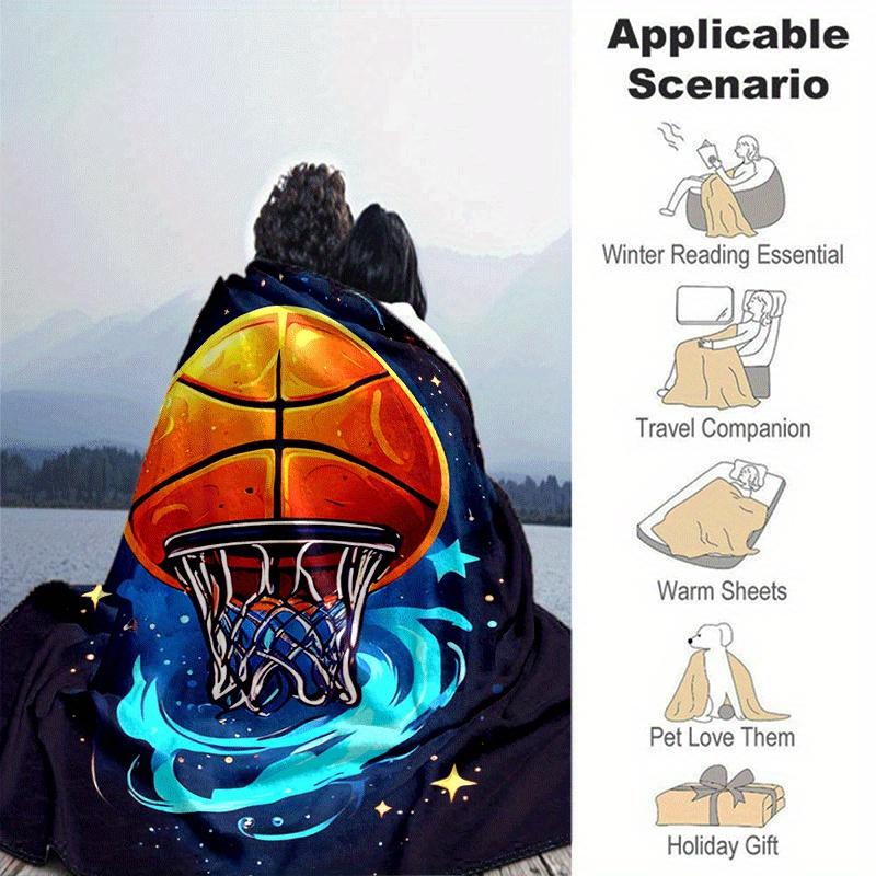 1pc Basketball Printing Lightweight Flannel Blanket, Comfortable and Warm Blanket, for Camping Sofa Bed and Couch Office, Suitable for Gift B