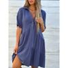 QICED Fashion Summer Spring Solid Color Print Short Sleeve V-Neck Casual Dresses