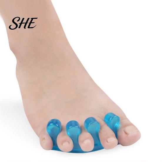 Soft Toe Stretcher 1 Pair Separator for Overlapping Toes, 3-Hole Blue Gel Bunion Corrector, Elastic SEBS Foot Spacer Hallux Valgus, Straightener Women