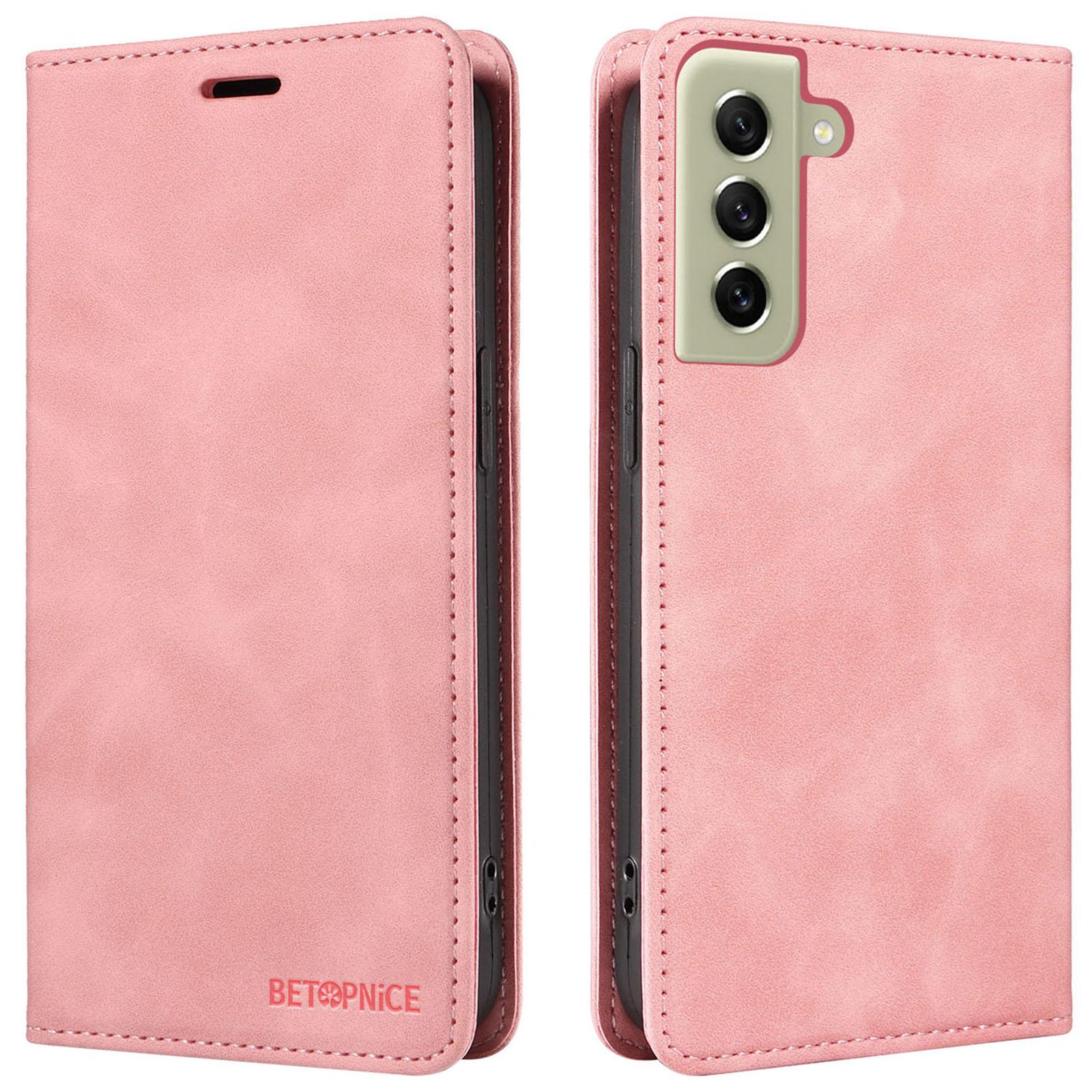 

BETOPNICE 003 Anti-drop Phone Case for Samsung Galaxy S21+ 5G RFID Blocking Leather Wallet Stand Cover Pink