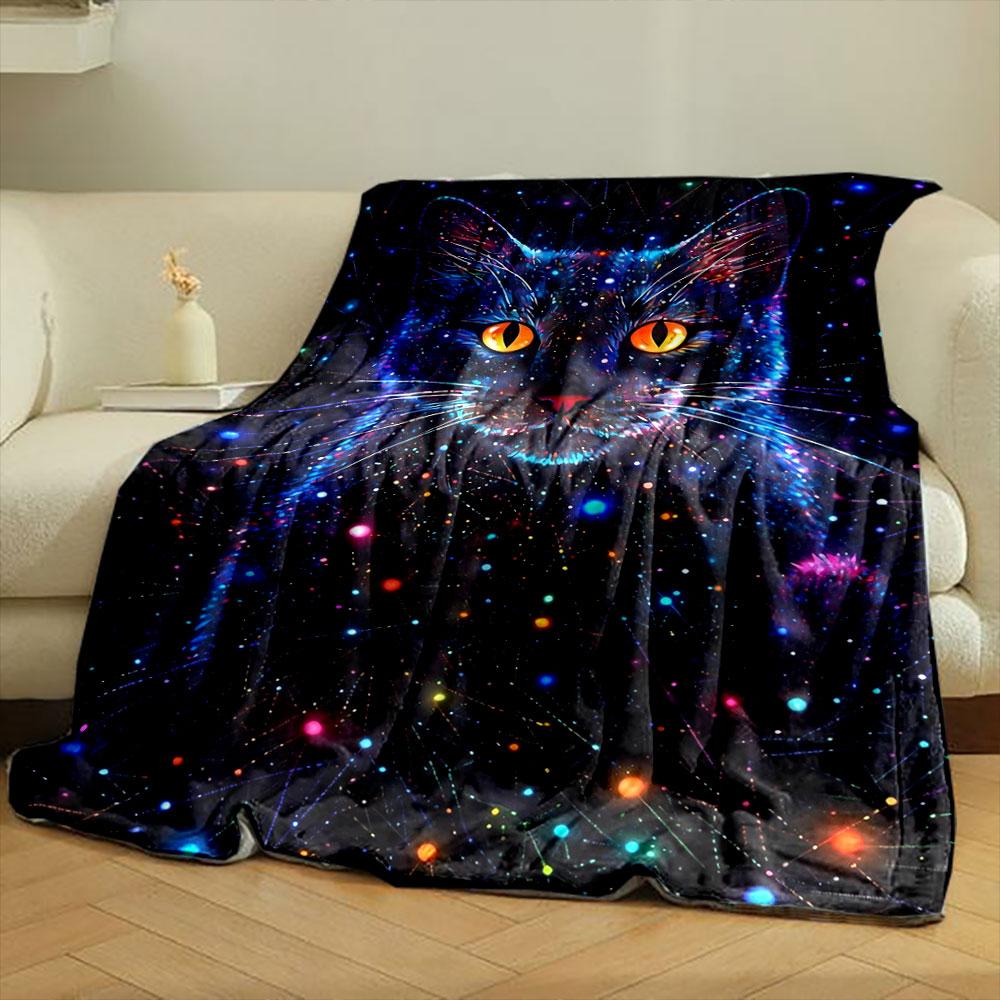 Cosmic Cat Galaxy Blanket Bedroom Blanket for Livingroom Couch Lunch Break Soft Throw for Friend's Festival Gift