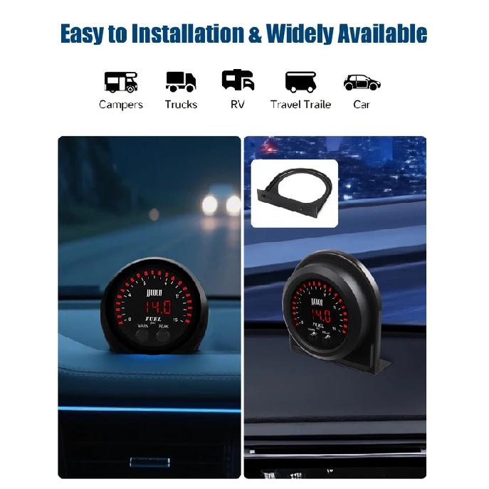 JJCOCO Universal Ultra-thin Electronic Fuel Pressure Gauge With 1/8 Npt Sensor Oil pressure Meter Red display Digital 0-15Psi