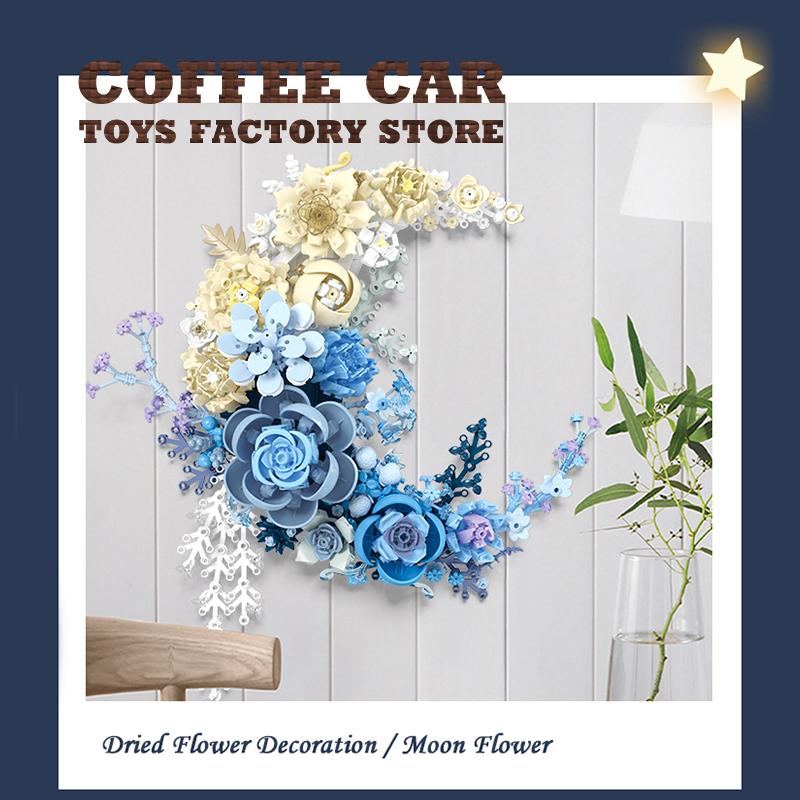 Non-Toxic Creative Moon Flowers Building Blocks Home Decoration Romantic Bouquet Moc Bricks Wall Decor Eternal Plant Children Friend Kid Gifts