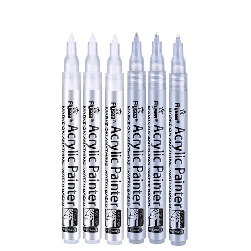 6Pcs/set 4 Colors (Black/White/Gold/Silver) Acrylic Paint Markers pen,0.7mm Extra Fine for Ceramic, Metal, Paper, Drawing, DIY