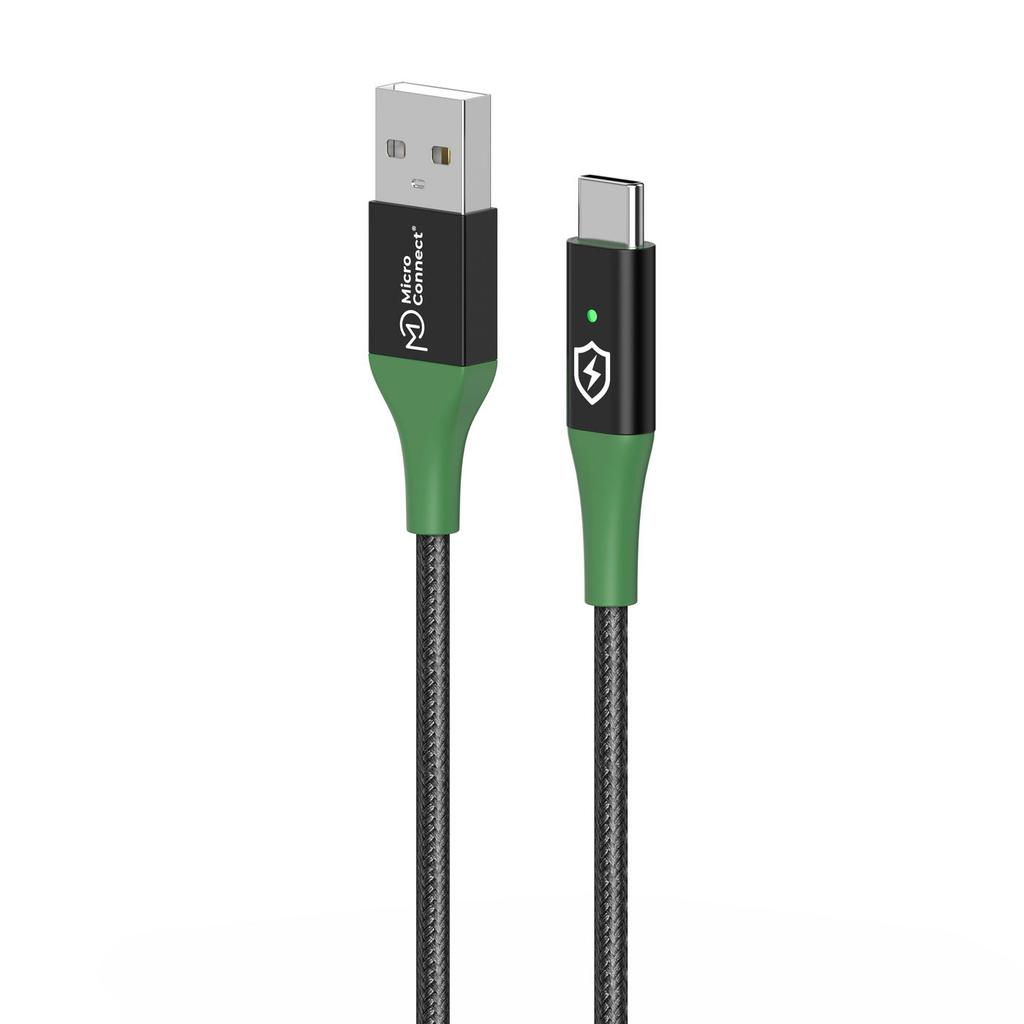 Microconnect Smart Charge USB-A auf USB-C Kabel 1M Schwarz-Grün, Mc-Smart Usb-Ac-01