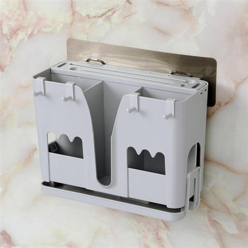 Adhesive Multi-Cutlery Holder (Gray) / Kitchen Utensil Organizer