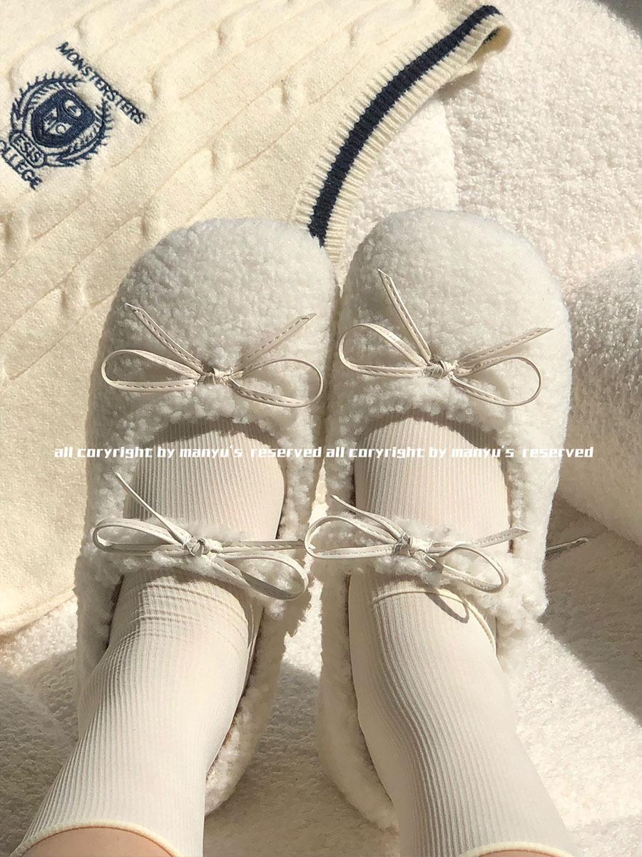 

[Uncle Shoes] Sweet autumn and winter with skirts, bows, cotton shoes, gentle and soft single shoes, fluffy shoes 35