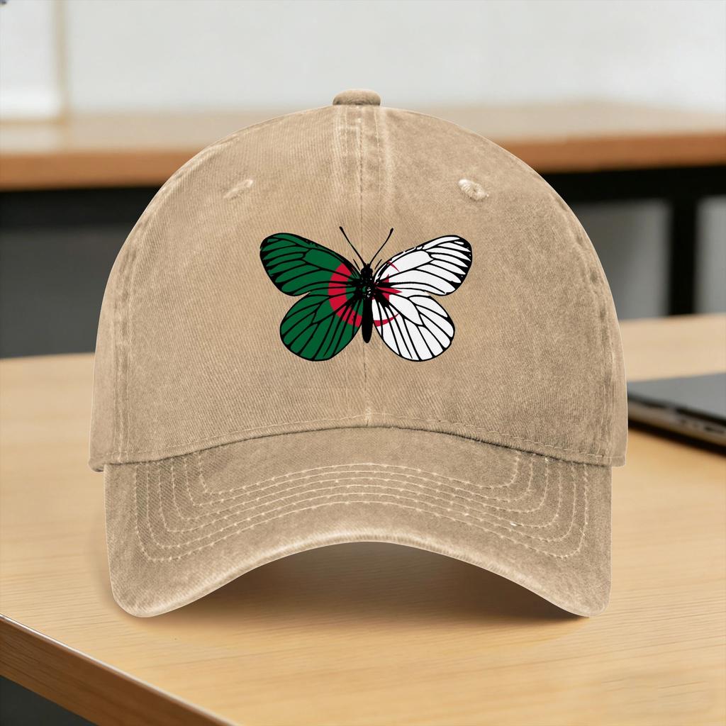 Washed Baseball Cap Algeria Butterfly Algeria Flag Summer Hip Hop Hats For Women Men Retro Hunting Camping Sun Baseball Caps