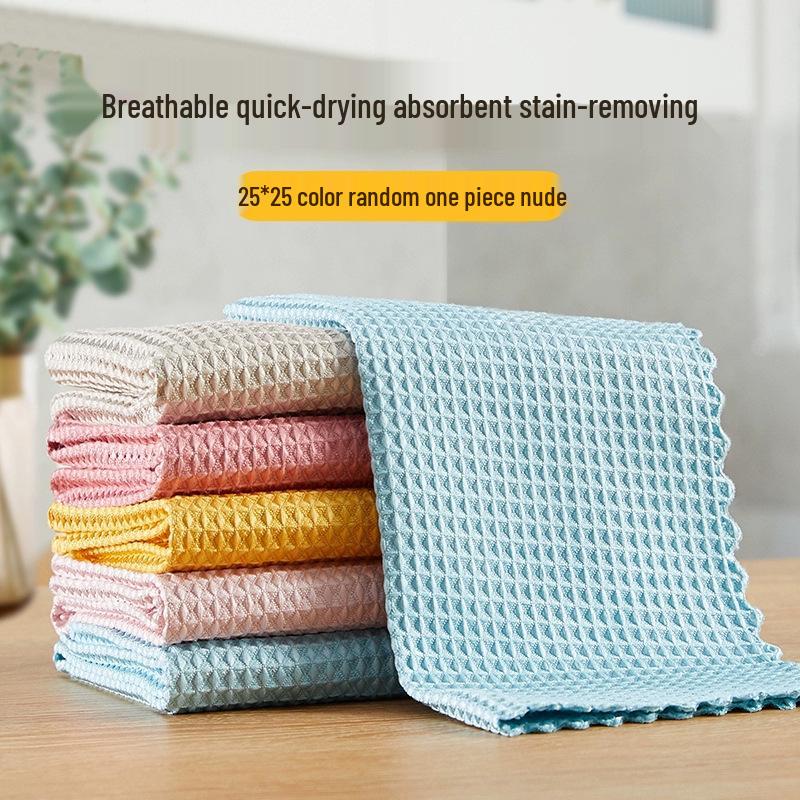 Thickened Absorbent Lint-Free Waffle Dishcloth for Kitchen Cleaning