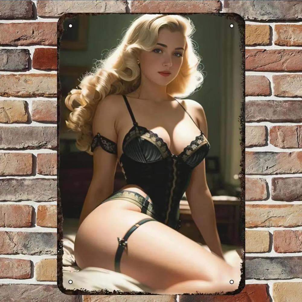 Retro Metalowy Znak Blaszany Pin-up Girl Dekoracja Ścienna Retro do Domu Baru Sypialni