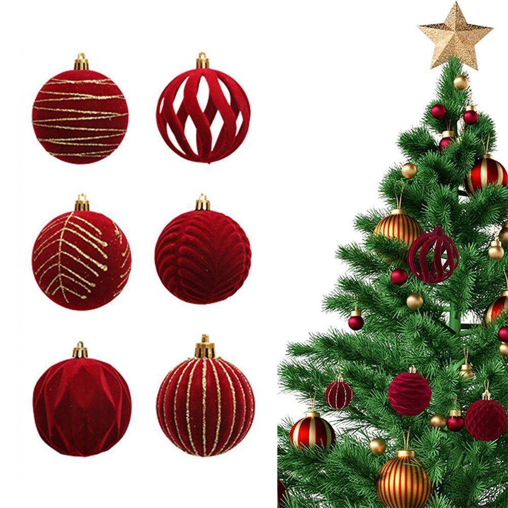 6pcs Velvet Christmas Painted Balls Pendant 6cm Christmas Tree Ornaments  Children Gifts